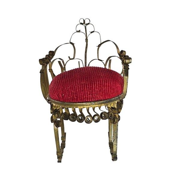 Other - Vintage Pin Cushion Rocking Chair Red Tin Can Folk Tramp Art Dollhouse Kitsch